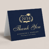 Elegant Script Blauw Goud Afstuderen Bedankkaart