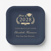 Elegant Script Blauw Goud Afstuderen Papieren Bordje (Voorkant)