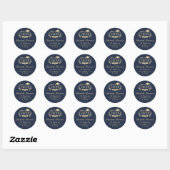 Elegant Script Blauw Goud Afstuderen Retouradres Ronde Sticker (Vel)