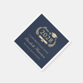Elegant Script Blauw Goud Afstuderen Servet (Hoek)