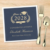 Elegant Script Blauw Goud Afstuderen Servet
