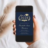 Elegant Script Blauw Goud Foto College Afstuderen Aankondiging