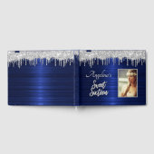 Elegant Script Blauw Metallic Zilver Glitter Gastenboek (Volledig)