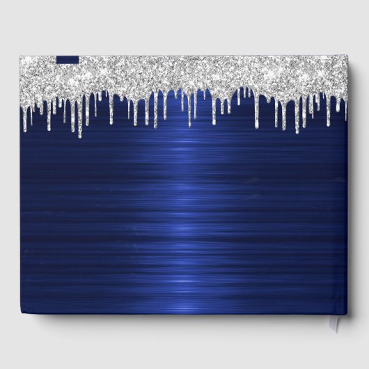 Elegant Script Blauw Metallic Zilver Glitter Gastenboek (Achterkant)