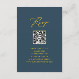 Elegant Script Blauw Minimalistisch QR Bruiloft RS Informatiekaartje