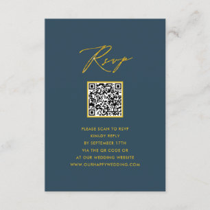 Elegant Script Blauw Minimalistisch QR Bruiloft RS Informatiekaartje