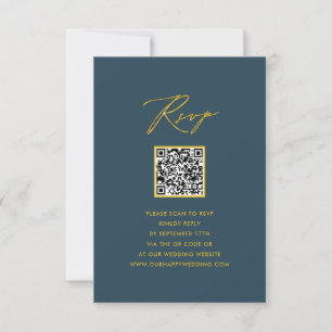 Elegant Script Blauw Minimalistisch QR Bruiloft RS RSVP Kaartje