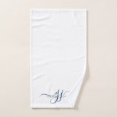 Elegant Script Blauw Monogram Initialen Naam Bad Handdoek (Handdoek)