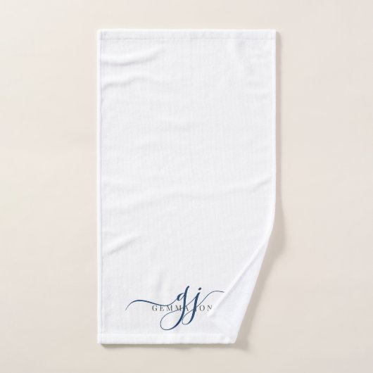 Elegant Script Blauw Monogram Initialen Naam Bad Handdoek (Handdoek)