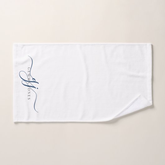 Elegant Script Blauw Monogram Initialen Naam Bad Handdoek (Handdoek)