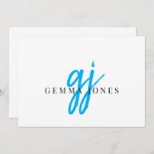 Elegant Script Blauw Monogram Initialen Naam Notitiekaartje (Voorkant / Achterkant)