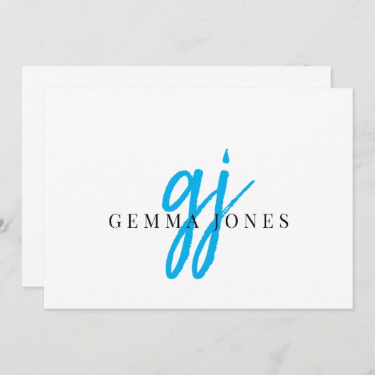 Elegant Script Blauw Monogram Initialen Naam Notitiekaartje (Voorkant / Achterkant)