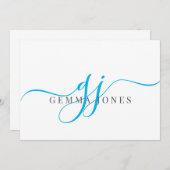 Elegant Script Blauw Monogram Initialen Naam Notitiekaartje (Voorkant / Achterkant)