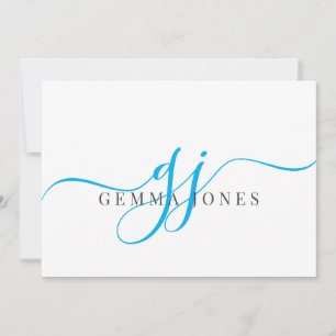 Elegant Script Blauw Monogram Initialen Naam Notitiekaartje