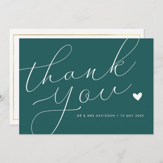 elegant script blauwgroen bruiloft bedankt kaart (Voorkant / Achterkant)