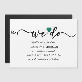 Elegant Script Blauwgroen Hart We Do Save the Date Magnetische Uitnodiging