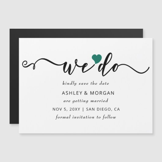 Elegant Script Blauwgroen Hart We Do Save the Date Magnetische Uitnodiging (Voorkant / Achterkant)
