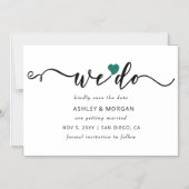 Elegant Script Blauwgroen Hart We Do Save the Date Magnetische Uitnodiging (Voorkant)