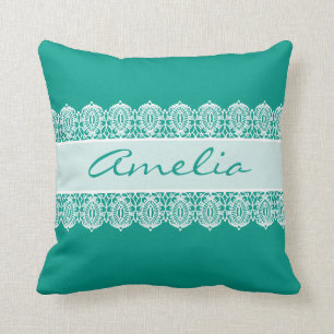 Elegant script - Blauwgroen logo met kant Kussen