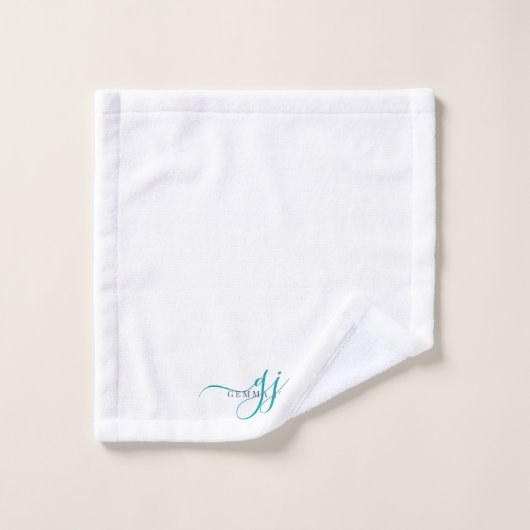 Elegant Script Blauwgroen Monogram Initialen Naam Bad Handdoek (Wasdoekje)