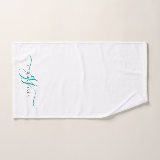 Elegant Script Blauwgroen Monogram Initialen Naam Bad Handdoek (Handdoek)