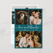 Elegant Script Blauwgroen Photo Collage Hartelijk  Bedankkaart (Voorkant / Achterkant)