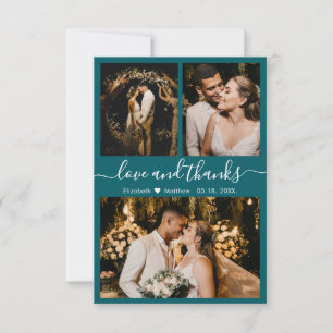 Elegant Script Blauwgroen Photo Collage Hartelijk  Bedankkaart