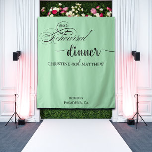 Elegant Script Blauwgroen repetitie Dinner Backdro Wandkleed