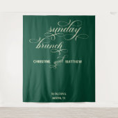 Elegant script Blauwgroen zondag brunch achtergron Wandkleed (Voorkant)