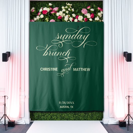 Elegant script Blauwgroen zondag brunch achtergron Wandkleed