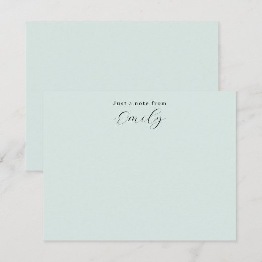 Elegant Script Bleek Mintgroene Persoonlijke Flat Notitiekaartje (Voorkant / Achterkant)