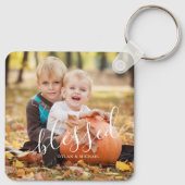 Elegant script "Blessed" aangepaste foto Sleutelhanger (Achterkant)