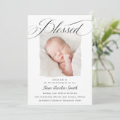 Elegant Script Blessed Christening Baptism Foto I Kaart (Staand voorkant)