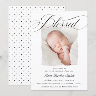 Elegant Script Blessed Christening Baptism Foto I Kaart