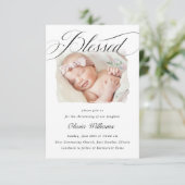 Elegant Script Blessed Christening Baptism Foto I Kaart (Staand voorkant)