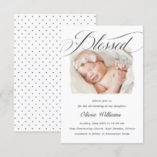 Elegant Script Blessed Christening Baptism Foto I Kaart