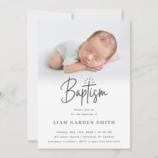 Elegant Script Blessed Christening Baptism Foto Kaart (Voorkant)