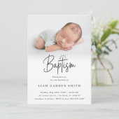Elegant Script Blessed Christening Baptism Foto Kaart (Staand voorkant)