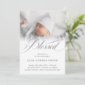 Elegant Script Blessed Christening Baptism Foto Kaart (Staand voorkant)