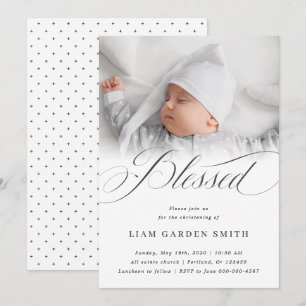 Elegant Script Blessed Christening Baptism Foto Kaart