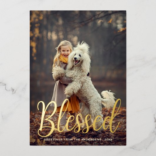 Elegant Script Blessed Kerstfeestdag Folie Feestdagenkaart (Voorkant)