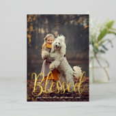 Elegant Script Blessed Kerstfeestdag Folie Feestdagenkaart (Staand Voorkant)