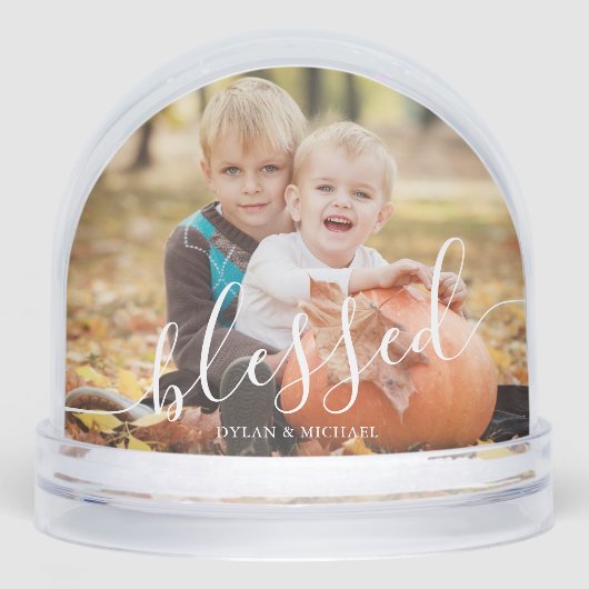 Elegant Script "Blessed" Photo Snow Globe Sneeuwbol (Voorkant)