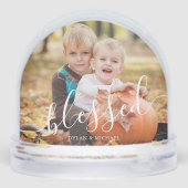 Elegant Script "Blessed" Photo Snow Globe Sneeuwbol (Achterkant)