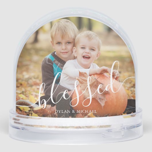 Elegant Script "Blessed" Photo Snow Globe Sneeuwbol (Achterkant)