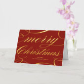 Elegant script bloeien rode vrolijke kerst folie feestdagenkaart (Orchidee)