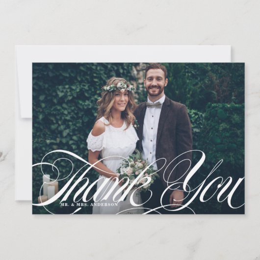 Elegant Script bloeien witte foto bruiloft Bedankkaart (Voorkant)