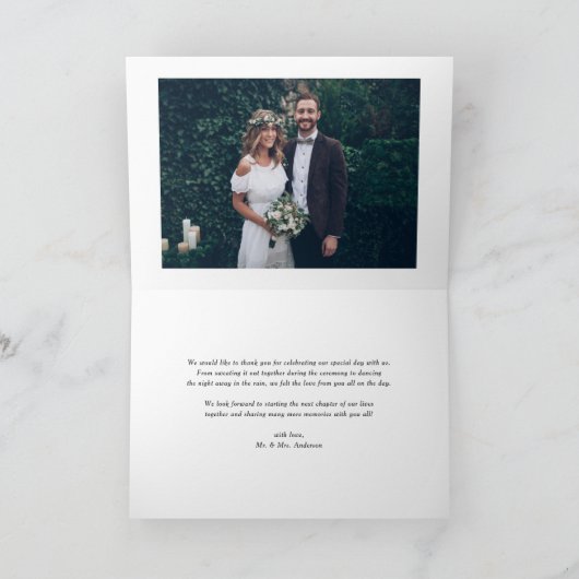 Elegant Script bloeien witte foto bruiloft Bedankkaart (Binnen)