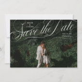Elegant script bloeiende foto save the date (Voorkant)