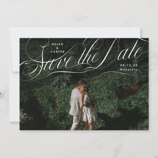 Elegant script bloeiende foto save the date (Voorkant)